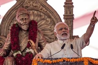 Prime Minister Narendra Modi speaks during the foundation stone laying ceremony for the grand memorial of  Chhatrapati Shivaji Maharaj  in Mumbai. (Photo by Satish Bate/Hindustan Times via Getty Images)