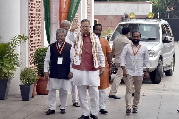 Chhattisgarh Chief Minister Raman Singh arriving for the BJP Chief Ministers’ Council Meeting at party office in New Delhi. (Sonu Mehta/Hindustan Times via Getty Images)