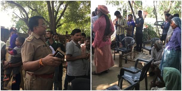 (Left) SHO Premchand Sharma (right) villagers at the meeting
