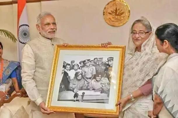 PM Modi with Bangladeshi Prime Minister Sheikh Hasina. (piv via Twitter)
