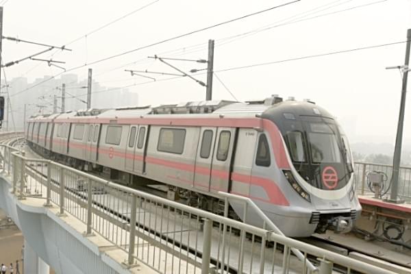 A metro plying on the Pink Line (Mohd Zakir/Hindustan Times via Getty Images)