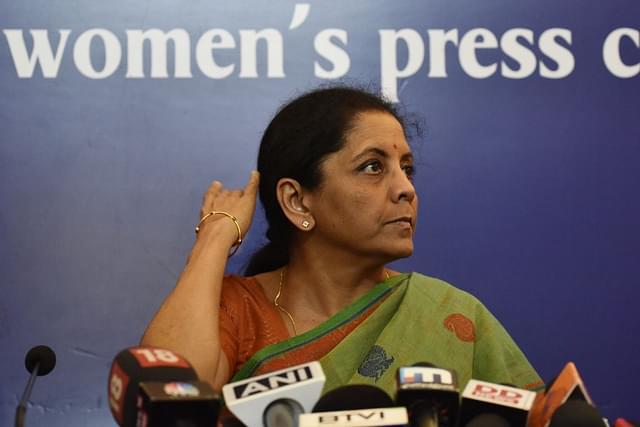 Defence Minister Nirmala Sitharaman interacts with women journalists at Indian Women’s Press Corps (IWPC) on September 18, 2018 in New Delhi. (Photo by Vipin Kumar/Hindustan Times via Getty Images)