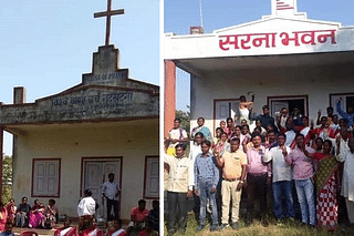 The Church on illegally occupied tribal land is converted to ‘Sarna Bhawan’&nbsp; (pic via twitter @sauravw91)