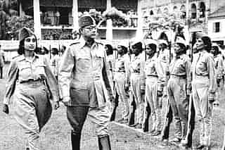 Netaji Subhash Chandra Bose and Captain Lakshmi Sehgal with members of the Indian National Army’s Rani Jhansi Regiment regiment. 