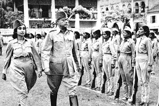 Netaji Subhash Chandra Bose and Captain Lakshmi Sehgal with members of the Indian National Army’s Rani Jhansi Regiment regiment.