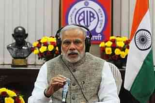Prime Minister Narendra Modi recording his radio message.