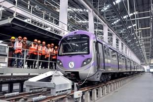 The first rake consisting six coaches East West Metro Corridor show at KMRCL (Saikat Paul/Pacific Press/LightRocket via Getty Images)