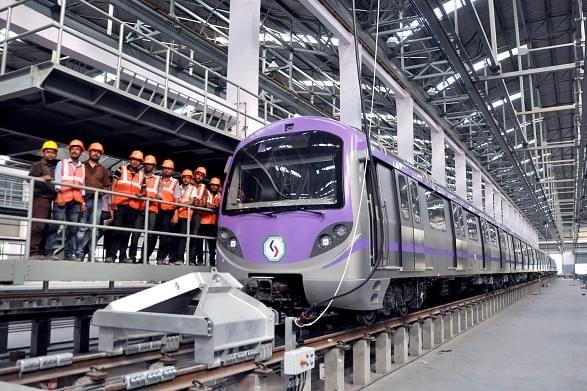 The first rake consisting six coaches East West Metro Corridor show at KMRCL (Saikat Paul/Pacific Press/LightRocket via Getty Images)