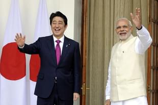 PM Modi with PM Shinzo Abe. (Sonu Mehta/Hindustan Times via Getty Images)