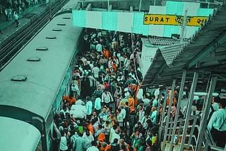 Passengers at a railway station.