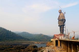 The site of the Statue of Unity near Sardar Sarovar Dam on October 18, 2018 in Kevadiya, India. (Siddharaj Solanki/Hindustan Times via Getty Images) 