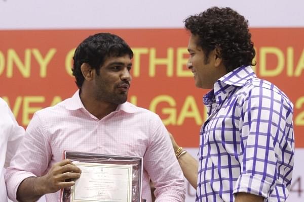 Delhi-born Wrestler Sushil Kumar during the felicitation programme for the Indian contingent for the Commonwealth Games in 2014. (Virendra Singh Gosain/Hindustan Times via Getty Images) (Representative image)