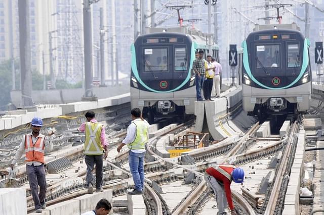 The Noida metro trains undergoing trials. (representative image) (Sunil Ghosh/Hindustan Times via Getty Images)