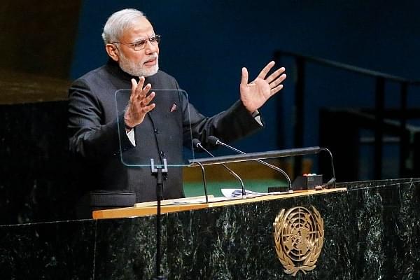 Prime Minister Narendra Modi speaking at the 69th United Nations General Assembly in 2014 (Photo by Kena Betancur/Getty Images)