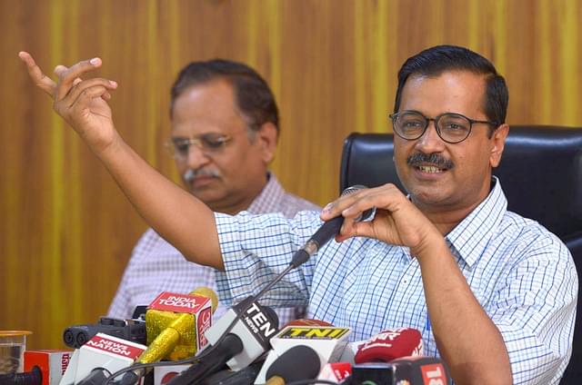 Delhi Chief Minister Arvind Kejriwal addresses a press conference at his in New Delhi, India. (Mohd Zakir/Hindustan Times via Getty Images)