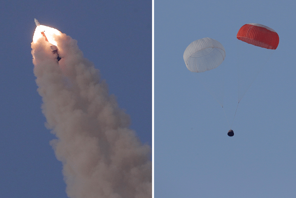 Flight test of the crew escape system by ISRO on 5 July 2018. Crew Escape System along with crew module soared skyward, and then floated back to Earth under its parachutes about 2.9 km from Sriharikota. 