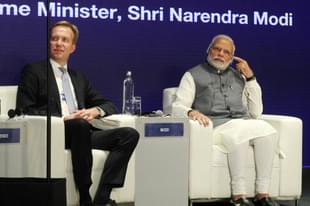 PM Modi with the President of World Economic Forum. (Qamar Sibtain/India Today Group/Getty Images)