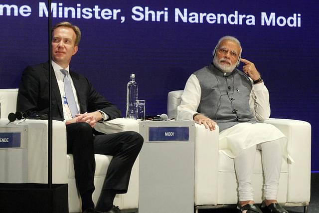 PM Modi with the President of World Economic Forum. (Qamar Sibtain/India Today Group/Getty Images)