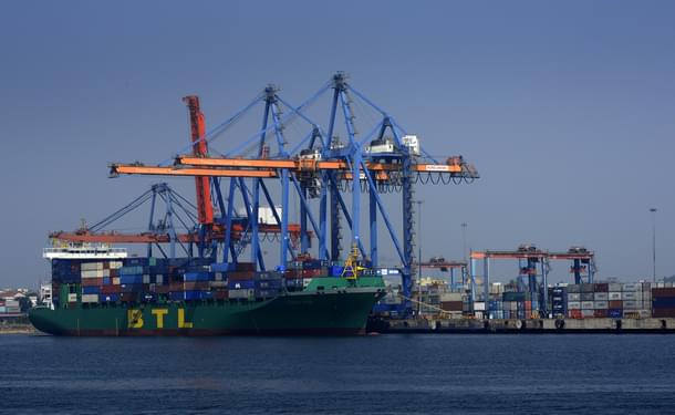 A ship anchored at Visakhapatnam Seaport on February 2, 2016 in Visakhapatnam, India. It is India’s second largest port by volume of cargo handled. (Abhijit Bhatlekar/Mint via Getty Images) 