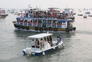 Ferry boats from Gateway of India to Elephanta Caves. (Photo by Kalpak Pathak/Hindustan Times via Getty Images)