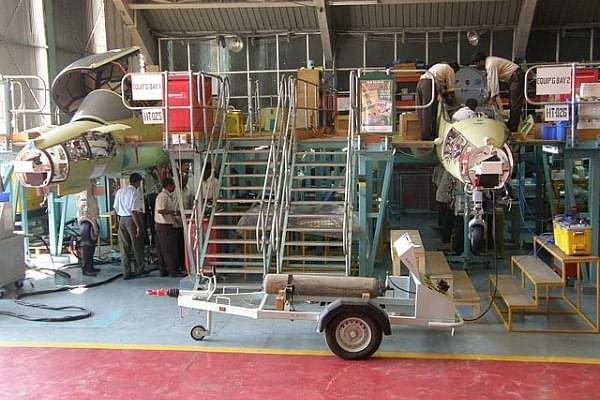 Two BAe Hawks being built at Hindustan Aeronautics Limited’s (HAL) Hawk production facility in Bengaluru. (Ajai Shukla/Wikimedia Commons)