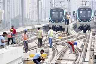 Ongoing work at Greater Noida’s Depot Metro Station (Sunil Ghosh/Hindustan Times via Getty Images)