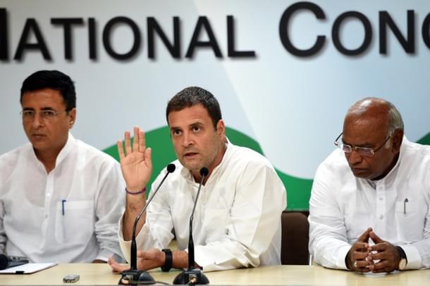 Congress Party President Rahul Gandhi with other Congress leaders (Sonu Mehta/Hindustan Times via Getty Images)
