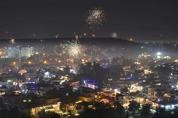 Diwali celebration over the Shahpura area in Bhopal, India. (Mujeeb Faruqui/Hindustan Times via Getty Images)