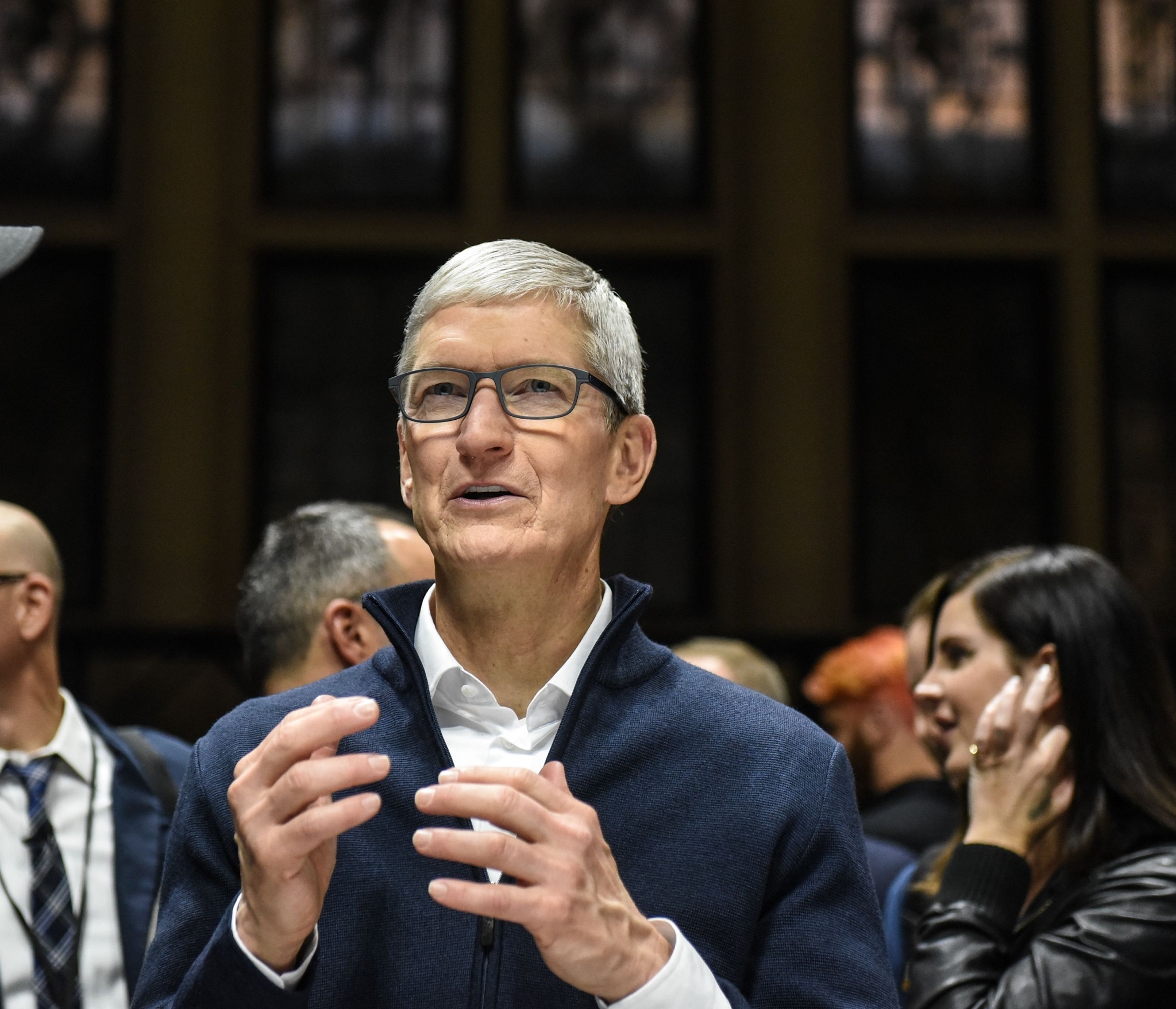 Apple CEO Tim Cook defends multi billion-dollar deal with Google that will see  google remain as a default search platform. (Photo by Stephanie Keith/Getty Images)