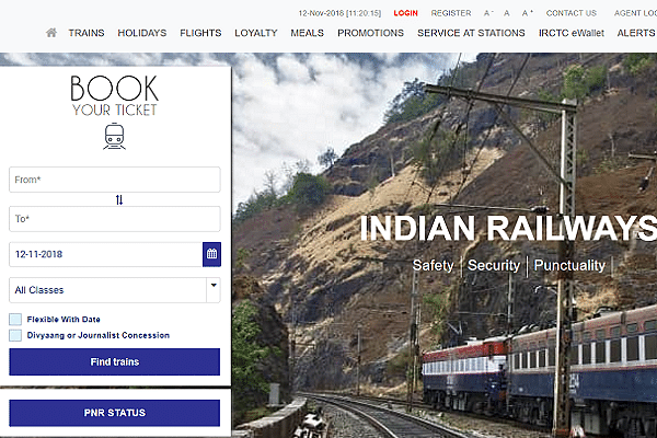 A view of IRCTC’s booking website
