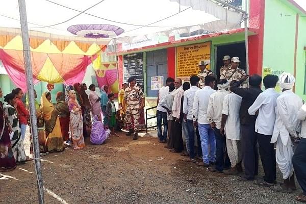 Voters queuing up at a polling booth in MP’s Chhindwara (@ITBP_official/Twitter)