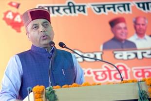 CM Jai Ram Ramesh addressing a party meet in Mandi, Himachal Pradesh. (Photo by Birbal Sharma/Hindustan Times via Getty Images)