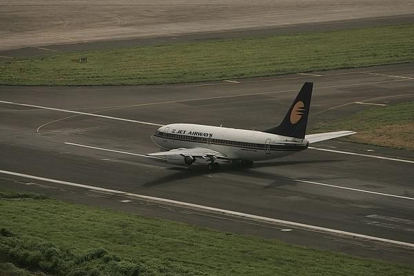 A Jet Airways plane on a runway. (Ritesh Uttamchandani/Hindustan Times via Getty Images)