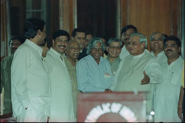 Dr. APJ Abdul Kalam and Prime Minister Shri Atal Bihari Vajpayee during presidential election at Parliament House on 15 July 2002. (HC Tiwari/Hindustan Times via Getty Images)