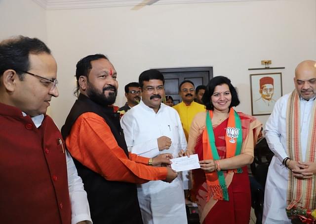 Aparajita Sarangi inducted into the BJP. (dpradhanbjp/Twitter.com)