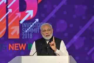 PM Modi speaks at the UP investors summit 2018. (Deepak Gupta/Hindustan Times via Getty Images)