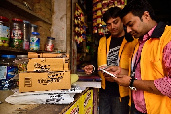 An Amazon pick up point in New Delhi. (Photo by Pradeep Gaur/Mint via Getty Images)