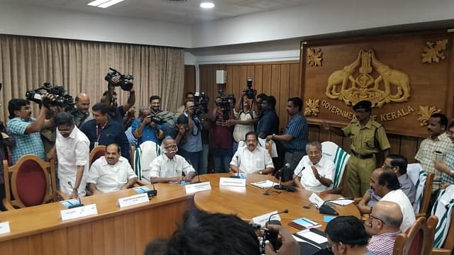 Kerala Chief Minister Pinarayi Vijayan along with opposition leaders in the all-party meeting on Sabarimala (Pic: twitter)