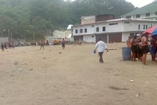 This bare ground was where a huge hall stood for Sabarimala pilgrims before floods swept it away.&nbsp;