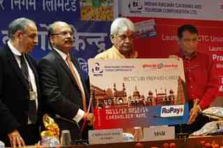 Union Minister for Railways Suresh Prabhu at the launch of IRCTC Union Bank prepaid card (Photo by Arvind Yadav/Hindustan Times via Getty Images)