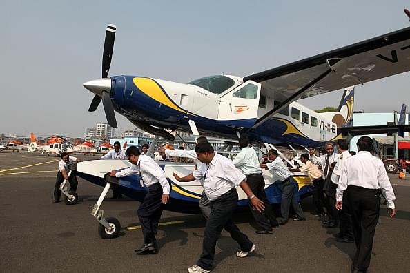 A newly acquired  Cessna 208A amphibian seaplane by Pawan Hans Helicopters Ltd in 2010. (Photo by Satish Bate/Hindustan Times via Getty Images)