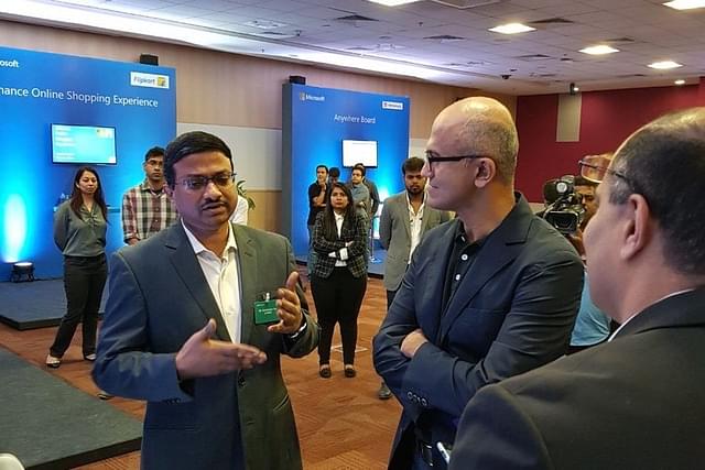Andhra Pradesh Skill Development Corporation chief Sambasiva Rao with Microsoft CEO Satya Nadella (@APNRTOfficial/Twitter)