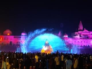 The laser and light show on water fountain. One of the scenes from digital Ramayan. Hundreds of people are expected to watch this 45-minute show today.
