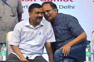 AAP supremo Arvind Kejriwal with Delhi Health Minister Satyendra Jain (K Asif/India Today Group/Getty Images)