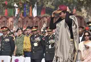 Union Defence Minister Nirmala Sitharaman during her visit to the DG National Cadet Corps (NCC) camp  in New Delhi. (Sonu Mehta/Hindustan Times via GettyImages)&nbsp;