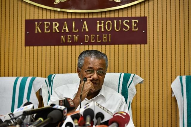 Kerala Chief Minister Pinarayi Vijayan holds a press conference at Kerala House in New Delhi. (Anushree Fadnavis/Hindustan Times via GettyImages)