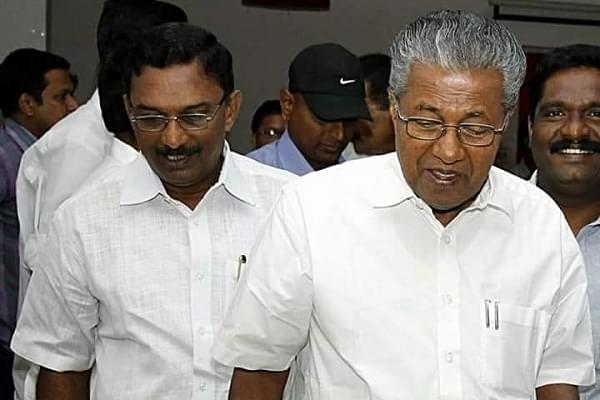 Kerala Chief Minster Pinarayi Vijayan (R) along with Travancore Devaswom Chairman, Ex-CPM MLA A Padmakumar (L) (Pic: Facebook)