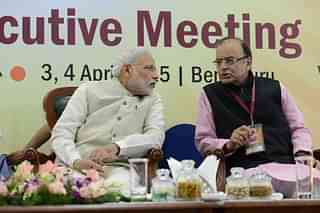 PM Modi with FM, Arun Jaitley. (Hemant Mishra/Mint via Getty Images)