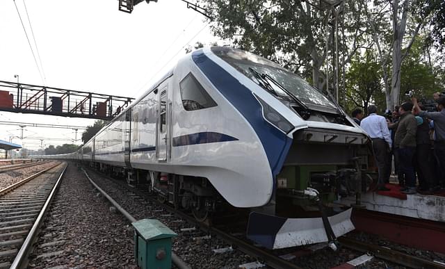  A view of the Train 18 at Safdarjung station, during its trial run, on November 14, 2018 in New Delhi, India. (Photo by Mohd Zakir/Hindustan Times via Getty Images)