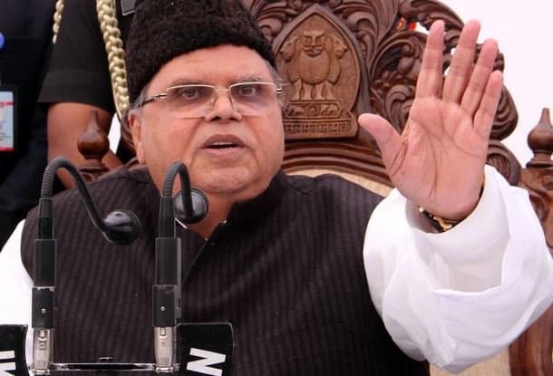Jammu and Kashmir Governor Satya Pal Malik speaks at an event in Jammu. (Nitin Kanotra/Hindustan Times via Getty Images) 